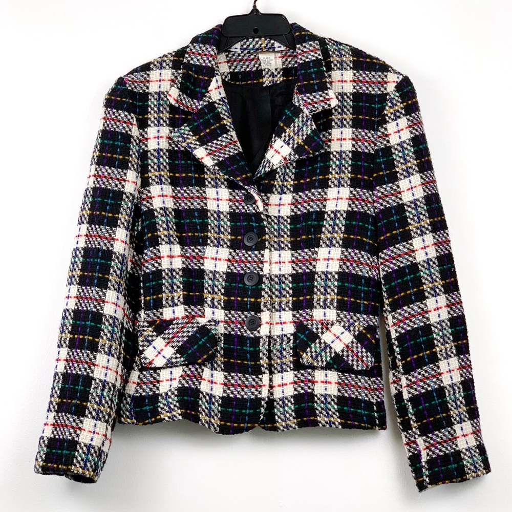 Vintage plaid tweed blazer by Intriguing Threads, mostly black & white, medium